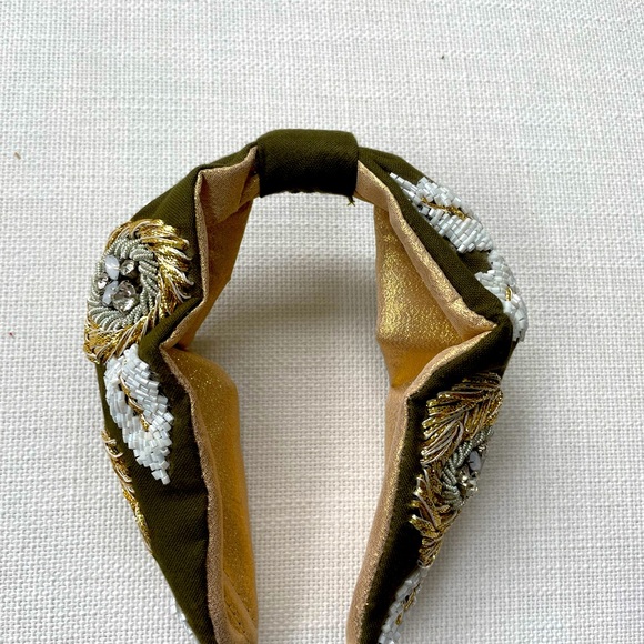 Beautiful beaded headband in Olive - Picture 2 of 4